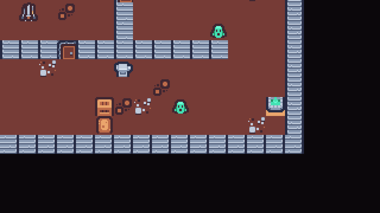 The lower room of Floor 1 with the smith's anvil, a crate, a barrel and the glowing exit stairs
