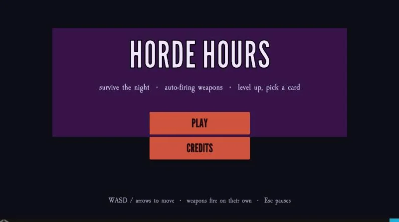 Horde Hours main menu with Play and Credits buttons