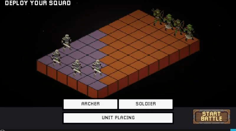 Deployment phase with the blue player zone and four placed units